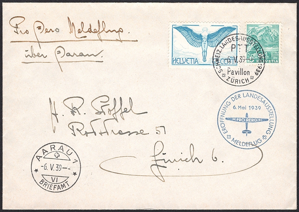 Schweiz, Sonderflüge, Pro Aero Meldeflüge, bis Aarau, SF 39.2a