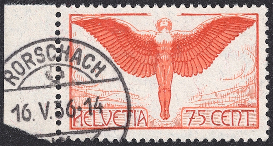 Schweiz,Flugpost, Nr.11, Ikarus, RORSCHACH Bogenrand links
