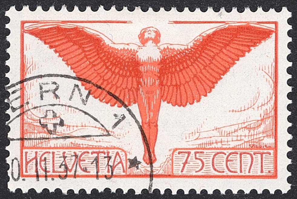 Schweiz,Flugpost, Nr.11z, Ikarus, geriffeltes Papier, BERN