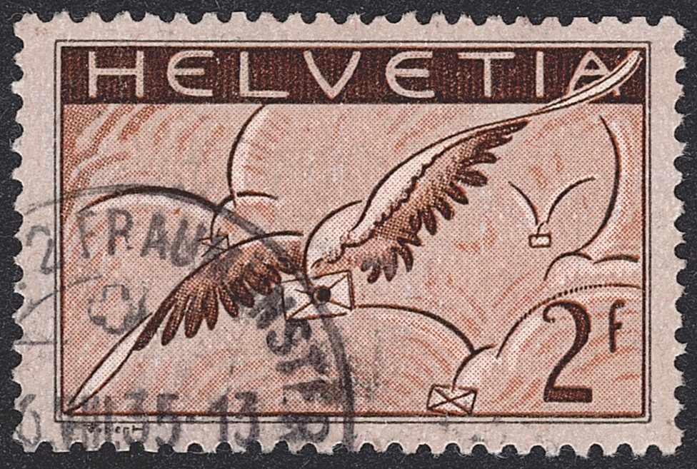 Schweiz,Flugpost, Nr.13, Brieftaube, Eckstempel