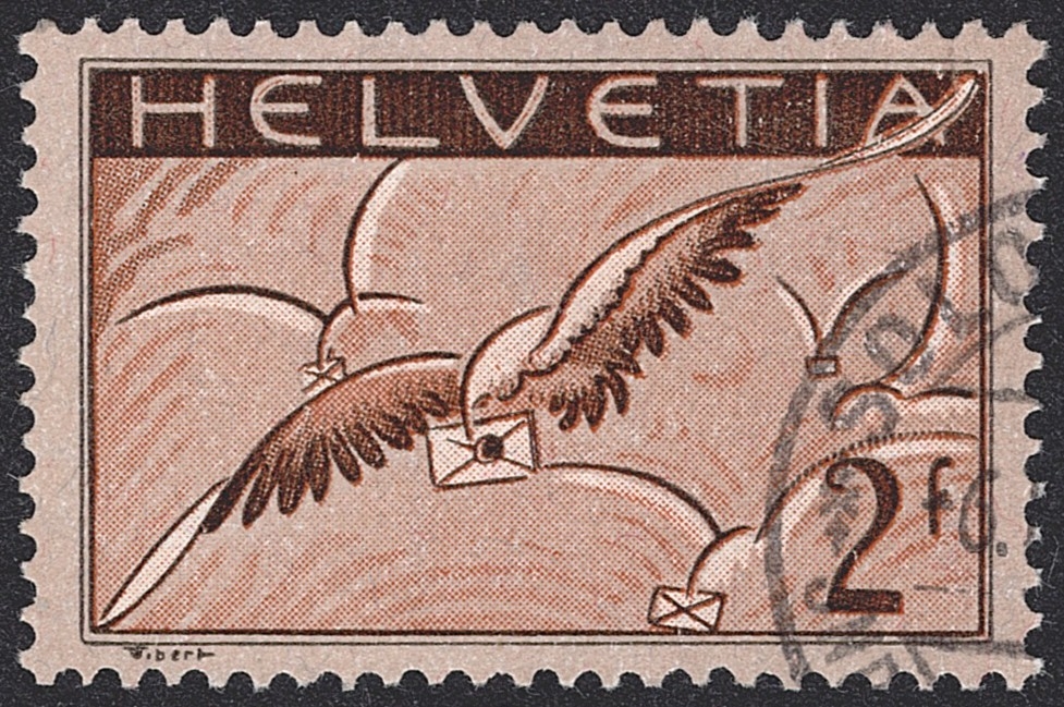 Schweiz,Flugpost, Nr.13, Brieftaube, Eckstempel