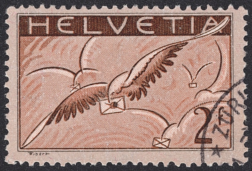 Schweiz,Flugpost, Nr.13, Brieftaube, Eckstempel
