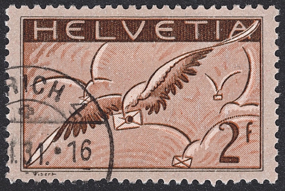 Schweiz,Flugpost, Nr.13, Brieftaube, ZÜRICH