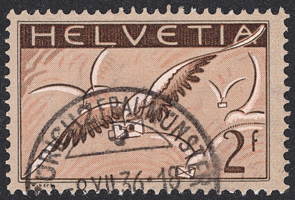 Schweiz,Flugpost, Nr.13z, Brieftaube, geriffeltes Papier, ZÜRICH