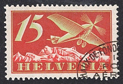 Schweiz,Flugpost, Nr.3, Flugzeug, Eckstempel