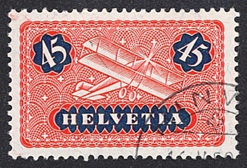 Schweiz,Flugpost, Nr.8, Flugzeug, Eckstempel