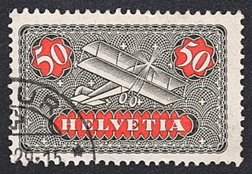 Schweiz,Flugpost, Nr.9, Flugzeug, Eckstempel