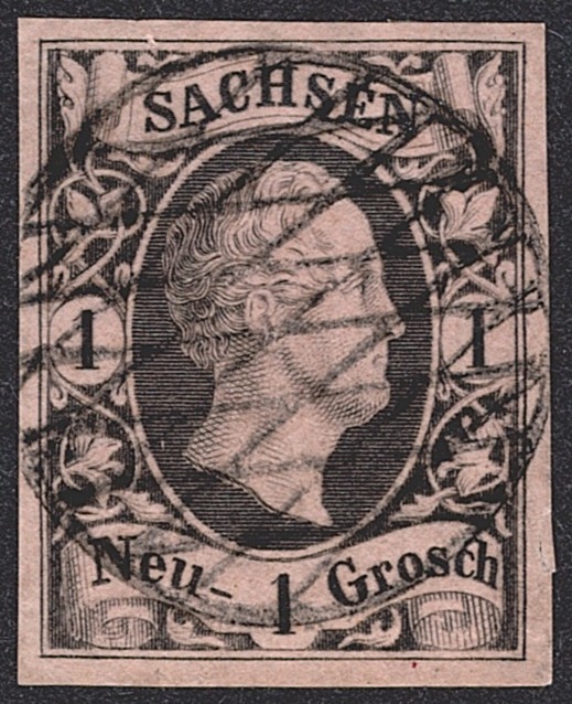 Deutschland, Altdeutschland, Sachsen, Nr.4ll, 1 Ngr.mattgraurot, Kreisrautenstempel