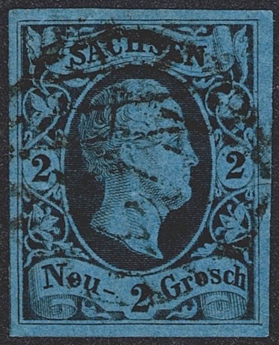 Deutschland, Altdeutschland, Sachsen, Nr.5, 2 Ngr.mattpreussischblaub, Kreisrautenstempel