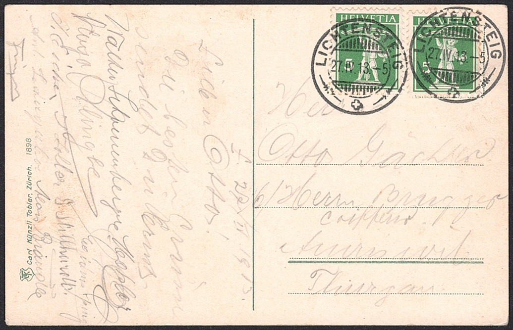 Lithographiekarten, Schweiz, LICHTENSTEIG, Bild umgeben mit Marken "Beste Grüsse 1.1.08", 1913 – Bild 2