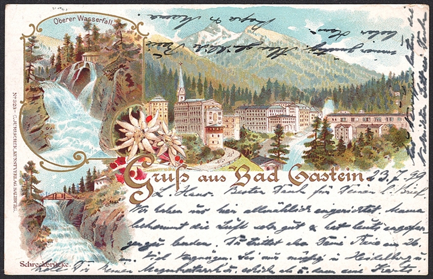 Lithographien, Österreich, Gruss aus BAD GASTEIN, 3 Bilder, 1899