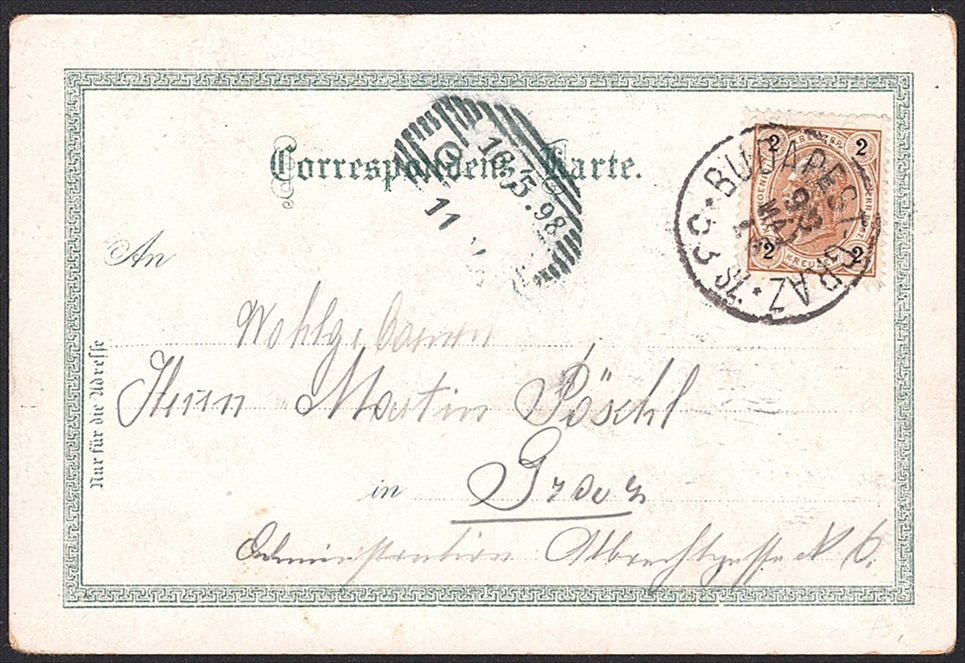 Lithographien, Österreich, Gruss aus GLEISDORF, 4 Bilder, 1899, Bahnstempel BUDAPEST-GRAZ – Bild 2