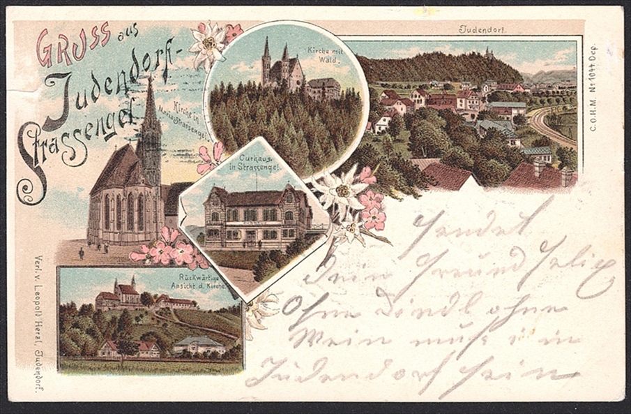 Lithographien, Österreich, Gruss aus JUDENDORF-STRASSENGEL, 5 Bilder, 1898