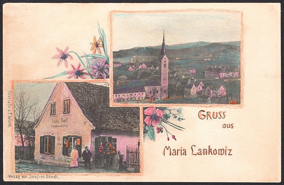 Lithographien, Österreich, Gruss aus MARIA LANKOWITZ, 2 Bilder, um 1900, nicht gelaufen