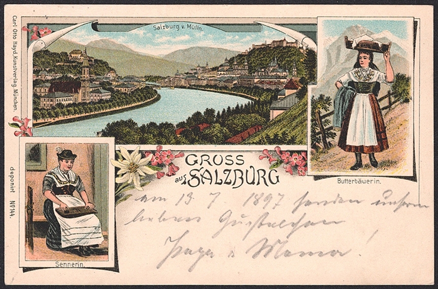 Lithographien, Österreich, Gruss aus SALZBURG, 3 Bilder, 1897