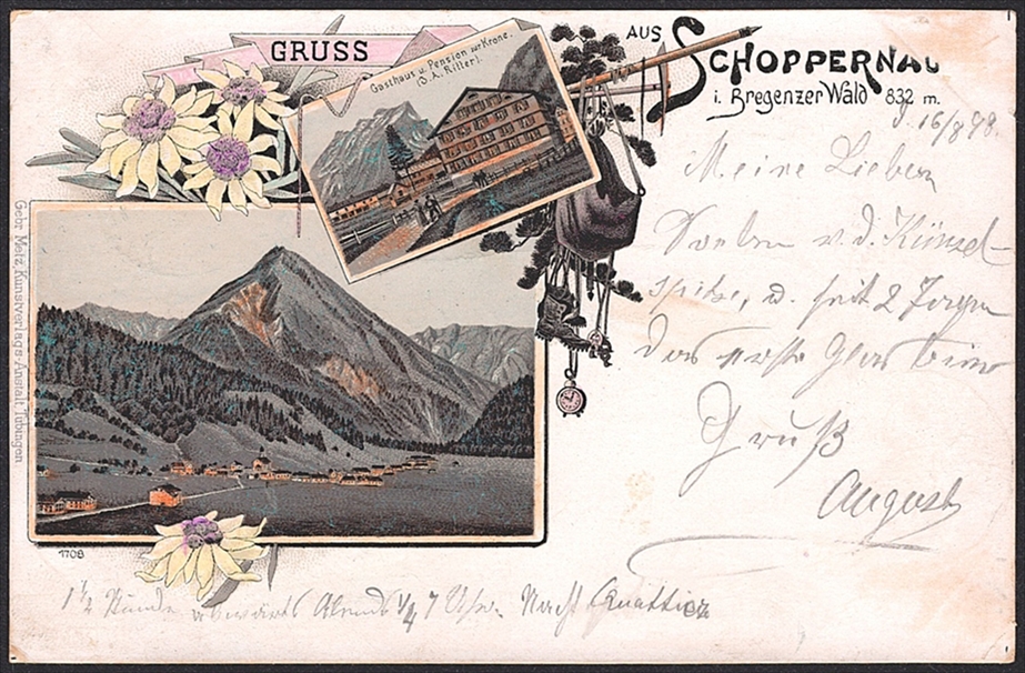 Lithographien, Österreich, Gruss aus SCHOPPERNAU, 2 Bilder, 1898