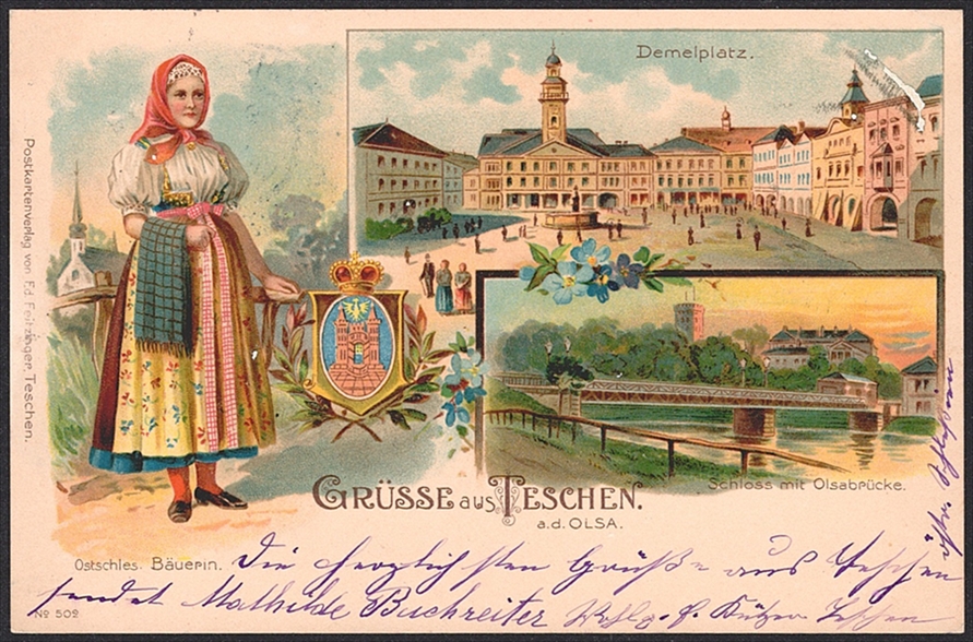 Lithographien, Österreich, Schlesien, Grüsse aus TESCHEN, 3 Bilder, 1899