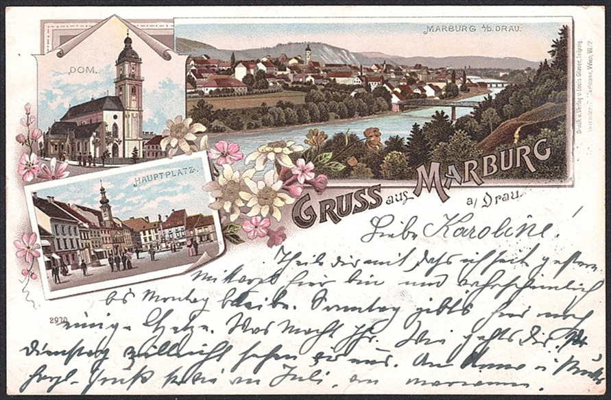 Lithographien, Österreich, Untersteiermark, Gruss aus MARBURG, 3 Bilder, 1896