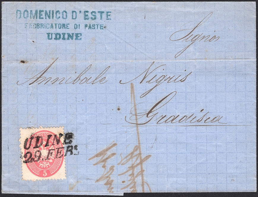 Österreich Venetien1863 - 5 Soldi ANK Nr. LV 16 auf Faltbrief gestempelt "UDINE"