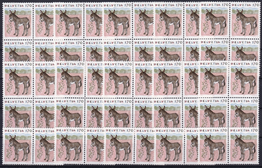 Schweiz 1994/95 SBK Nr. 868 - 50 x CHF 1.70 "Tiere II - Esel" postfrisch zum Frankieren