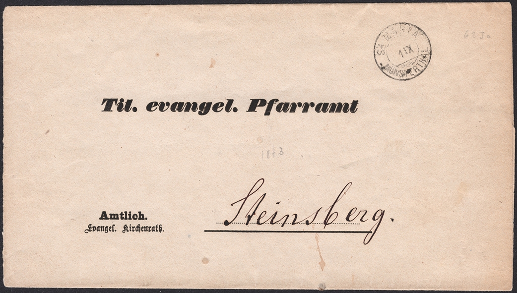 Schweiz, Abstempelungen, Kanton Graubünden, Zwergstempel ST.MARIA MÜNSTERTAL, auf amtlichem Briefteil nach Steinsberg (Ardez)