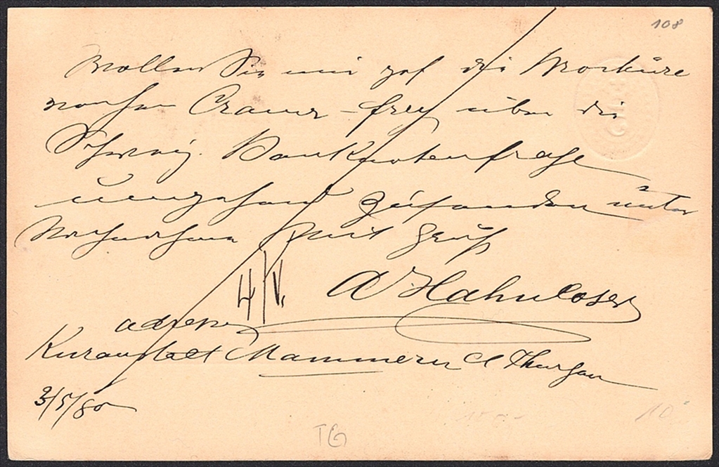 Schweiz, Abstempelungen, Kanton Thurgau, Zwergstempel MAMMERN, blau, auf 5Rp.Postkarte – Bild 2