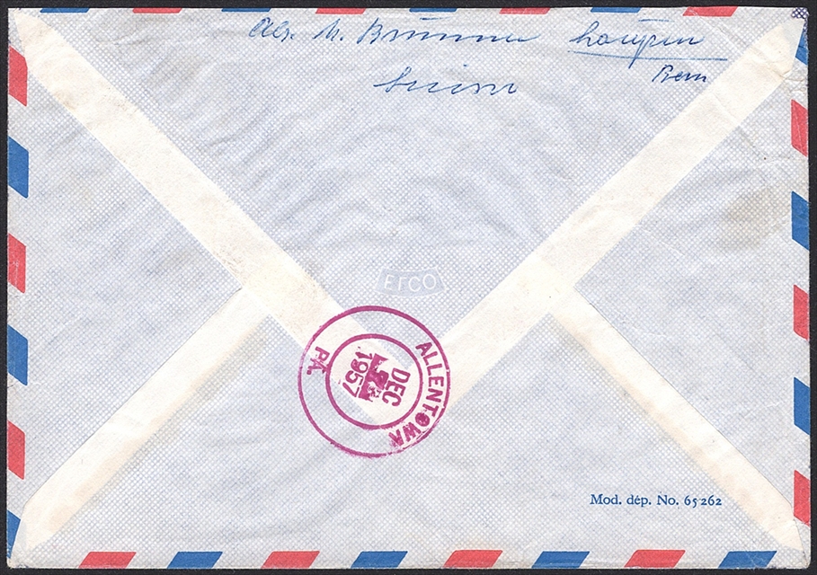 Schweiz, Frankaturen, Bedarfsflugpost, 2.45Fr., R-Brief über 21gr. nach Allentown, LAUPEN – Bild 2