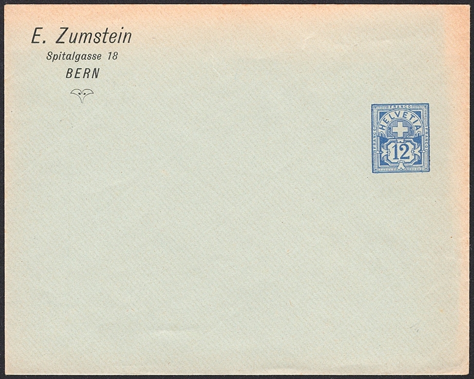 Schweiz, Ganzsachen, Privatganzsachen, 12Rp.Wertziffer, blau, PBU 004, E.ZUMSTEIN, BERN