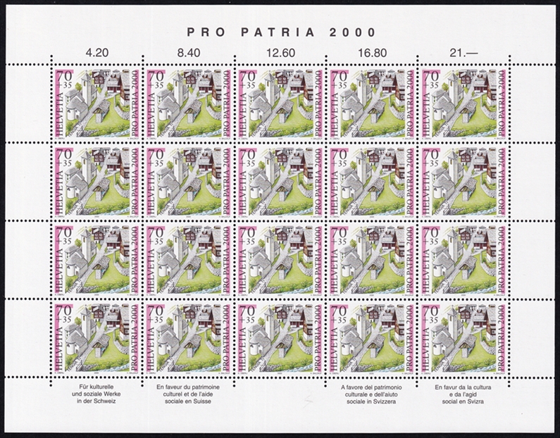 Schweiz Pro Patria 2000 SBK Nr. B269 "Ortsbilder - Tengia TI" 20er Bogen CHF 0.70er postfrisch zum Frankieren