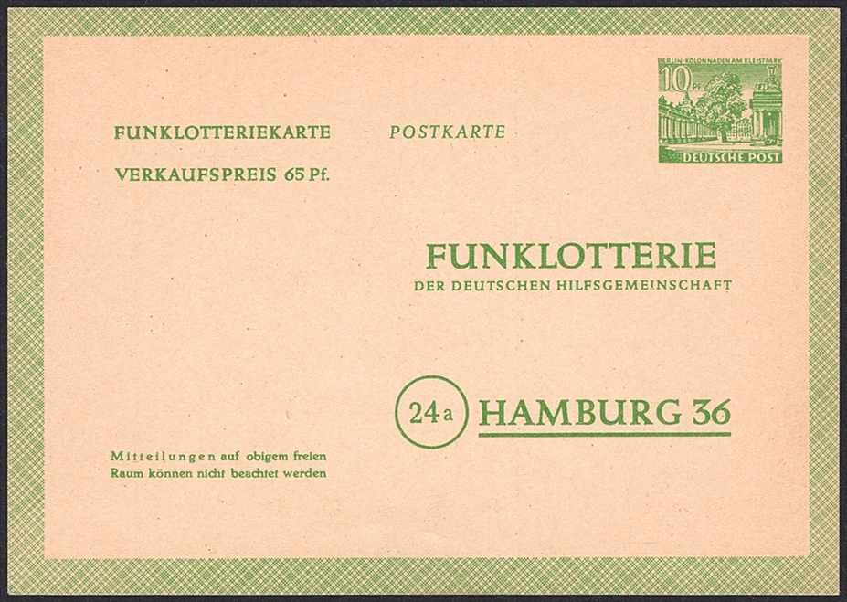 Deutschland, Berlin, Ganzsachen, Funklotterie-Postkarten, FP 2