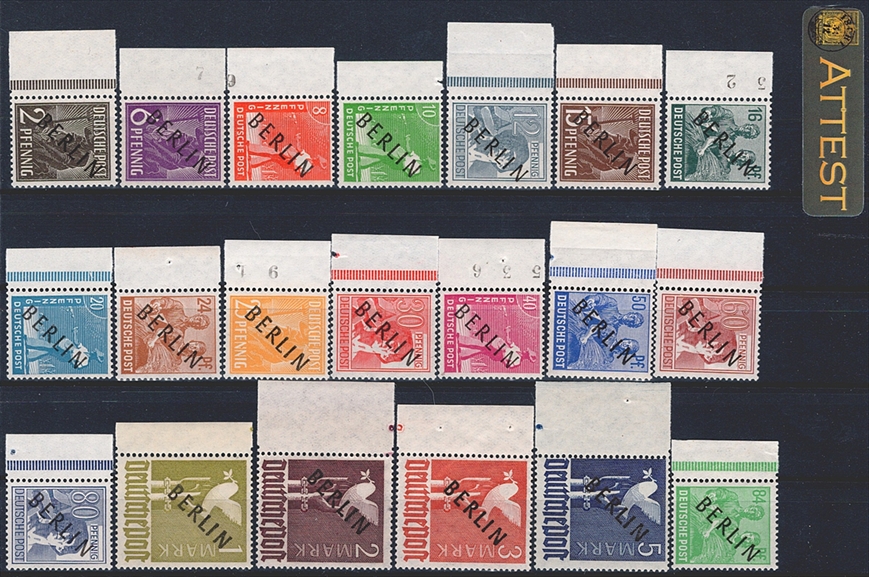Deutschland, Berlin, Nr.1-20, Freimarken, komplette Serie mit linkem Bogenrand, Attest Schlegel