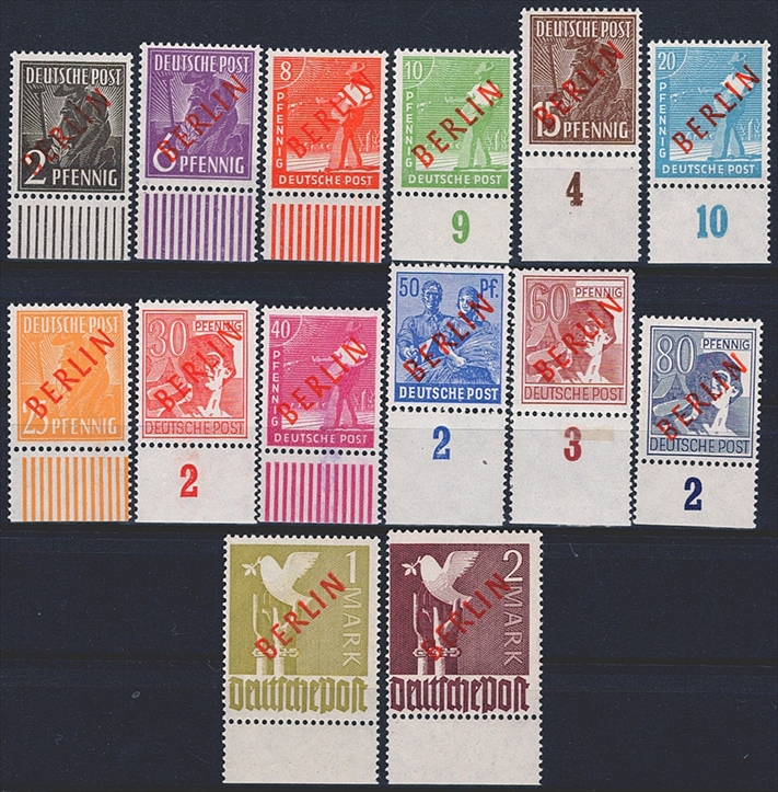 Deutschland, Berlin, Nr.21-34, Freimarken, komplette Serie mit Unterrandstücken, signiert und Attest Schlegel