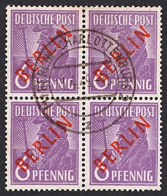 Deutschland, Berlin, Nr.22, 6Pfg.purpurviolett, im Viererblock, CHARLOTTENBURG