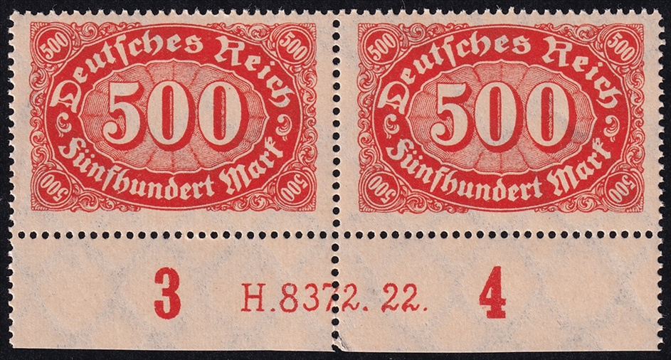 Deutschland, Deutsches Reich 1922/23 Mi. Nr. 251 mit HAN 8372.22 im Paar mit Bogenrand postfrisch **