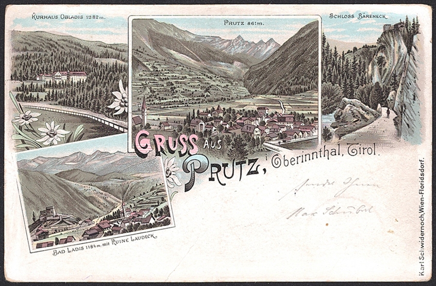 Lithographien, Österreich, Gruss aus PRUTZ, 4 Bilder, 1896