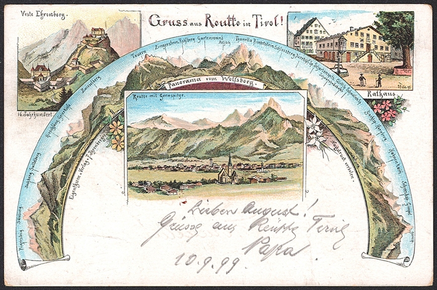 Lithographien, Österreich, Gruss aus REUTTE in TIROL, 4 Bilder, 1899