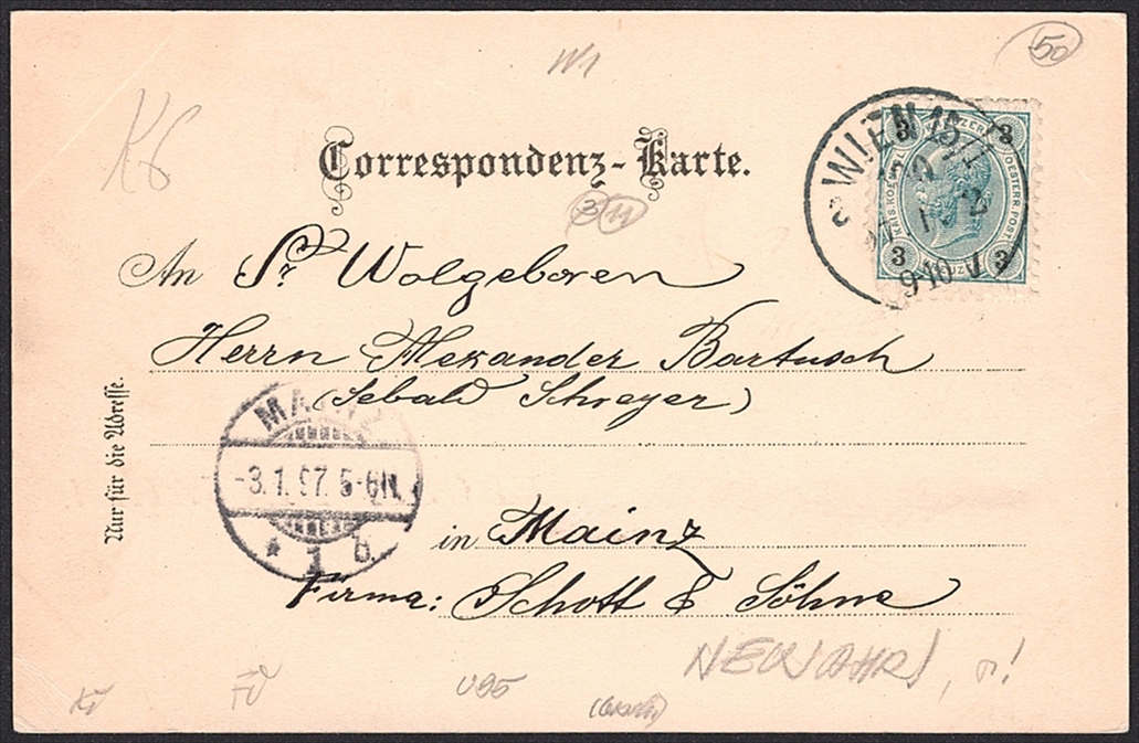 Lithographien, Österreich, Gruss aus WIEN PROSIT NEUJAHR, 2 Bilder, 1897 – Bild 2