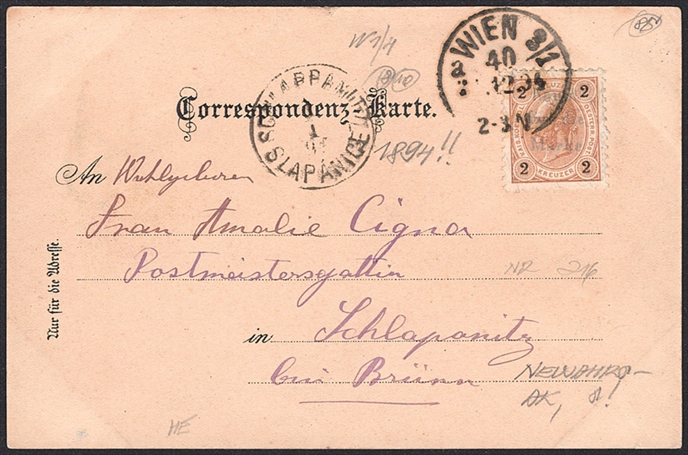 Lithographien, Österreich, Gruss aus WIEN Prosit Neujahr, 3 Bilder, 1894 – Bild 2