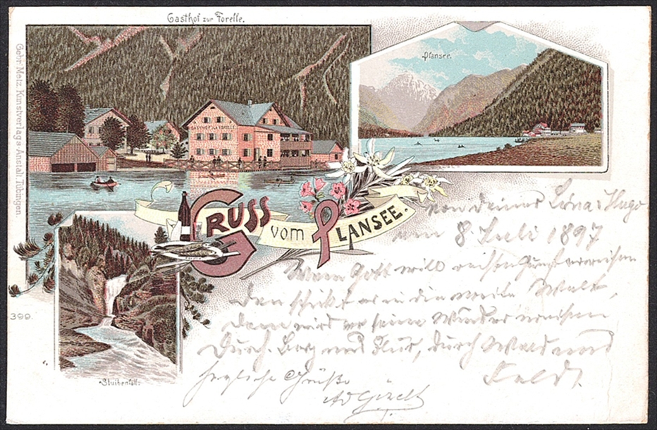 Lithographien, Österreich, Gruss vom PLANSEE, 3 Bilder, 1897