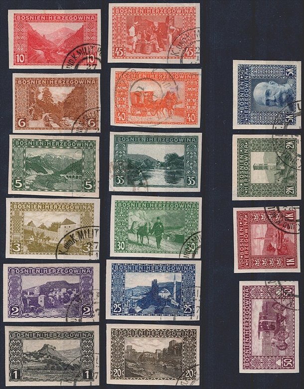 Österreich, Bosnien-Herzegowina, 1906, Freimarken, Nr.29U-44U, komplette Serie, ungezähnt