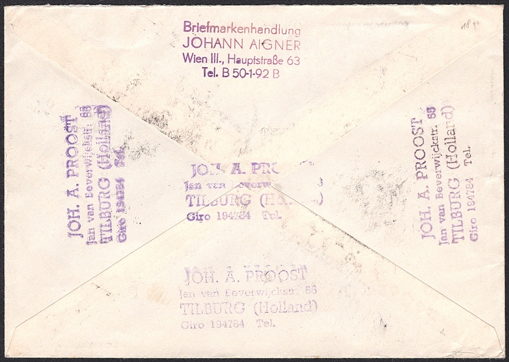 Österreich, Flugpost, Vögel 1953, Nr.984-987, komplette Serie auf R-FDC in die Niederlande – Bild 2