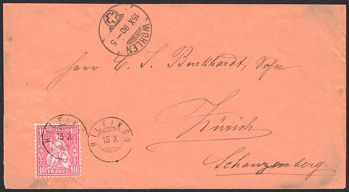 Schweiz, Abstempelungen, Kanton Aargau, Zwergstempel HILFIKON, auf 10Rp. Sitzender Helvetia, Brief nach Schwarzenberg