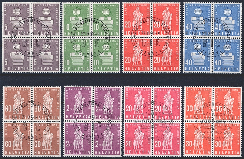 Schweiz, Ämter, BIE, Nr.40-48, komplette Serie im Viererblock, ET gestempelt