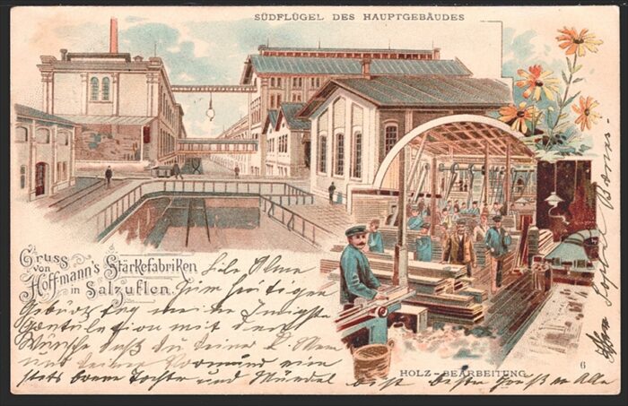 Deutschland, Lithographien, Gruss von Hoffmanns Stärkefabriken in SALZUFLEN, 2 Bilder, 1898