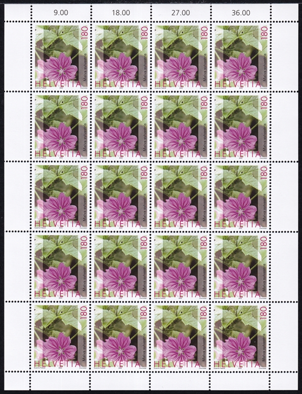 Schweiz 2003 SBK Nr. 1078 "Heilpflanzen - wilde Malve, Käslikraut" 20er Bogen CHF 1.80er postfrisch zum Frankieren