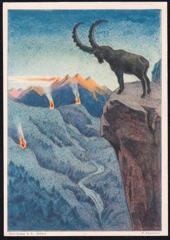 Schweiz Bundesfeierkarten 1933, Steinbock/Auerhahn, gestempelt 1.8. Luzern – Bild 2