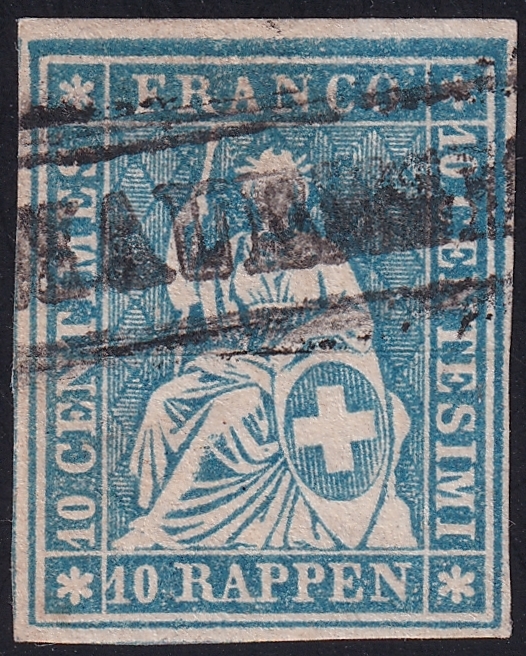 Schweiz Strubel SBK Nr. 23G - SH 23B4 gestempelt MAUENSEE (Gr. Nr. 64) - weissrandig mit Bogenrand